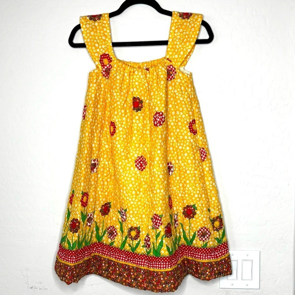 Vintage Handmade Girls Sleeveless Quilted Floral Print Dress Size 10/12